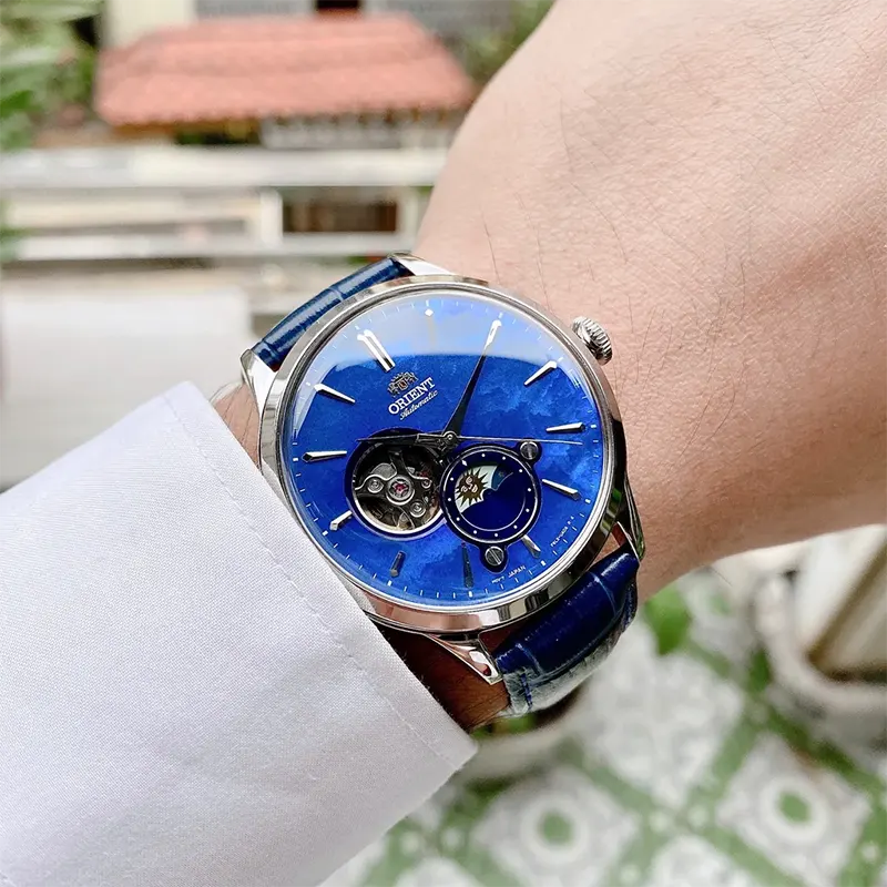 Orient Sun and Moon Open Heart Blue Dial Men's Watch | RA-AS0103A